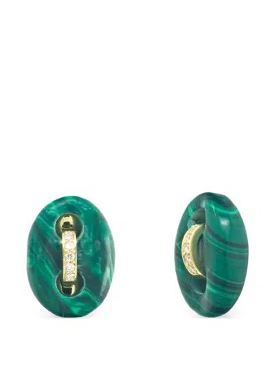 Jenna Blake Mini 18k Yellow Gold Mariner Malachite And Diamond Earrings In Green