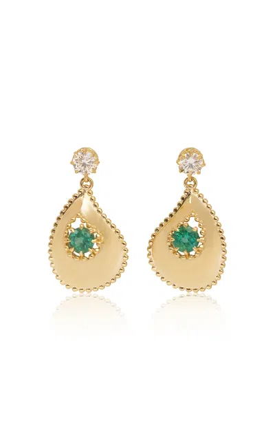 Jenna Blake Paisley Earrings In 18k Yellow Gold,diamond And Emerald