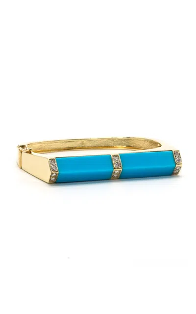 Jenna Blake Pyramid 18k Yellow Gold Turquoise; Diamond Bangle