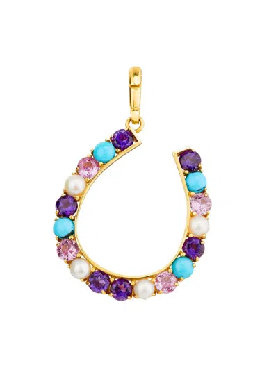 Jenna Blake Women's 18k Yellow Gold & Multi-stone Horseshoe Charm In Burgundy