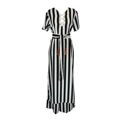 Jennafer Grace Black / White Corsaire Stripe Tunic & Palazzo Set In Black/white