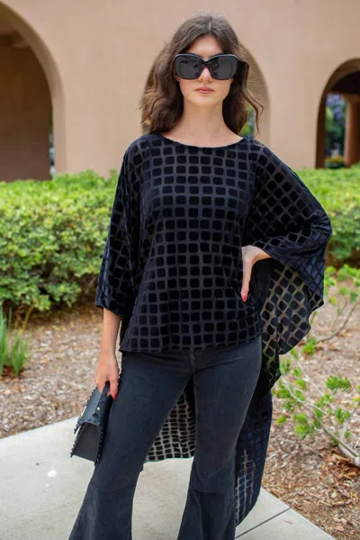 Jennafer Grace Dottie Burnout Float Scarf Top In Black Onyx In Blue