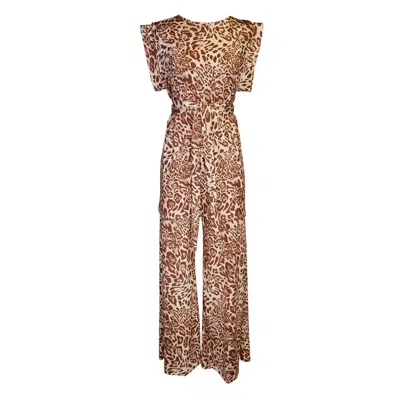 Jennafer Grace Neutrals Champagne Feline Tunic & Palazzo Set In Multi