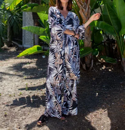 Jennafer Grace Santiago Noir Tunic Caftan Set In White, Black, Beige In Blue