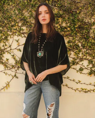 Jennafer Grace Silk Velvet Scarf Top In Olive In Green