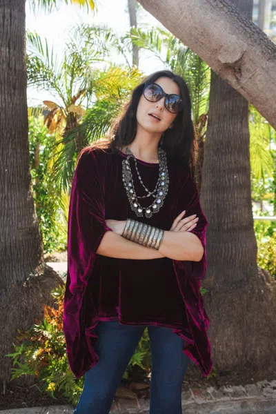 Jennafer Grace Silk Velvet Scarf Top In Plumberry In Burgundy