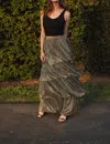 Jennafer Grace Tiered Maxi Skirt In Pewter In Green