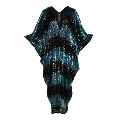 Jennafer Grace Women's Black / Blue Neptune Sequin Caftan Kaftan Dress In Black/blue