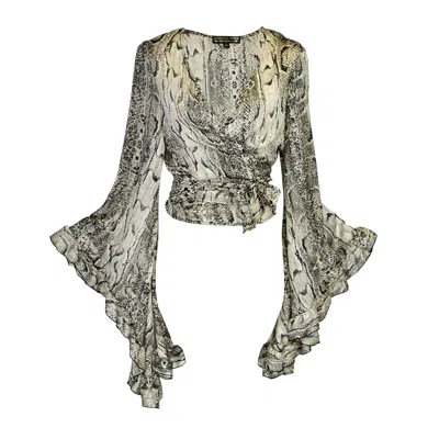 Jennafer Grace Women's Black Boogie Muse Wrap Top In Python In Multi