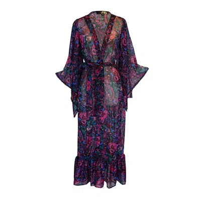Jennafer Grace Women's Black Janys Scarf Sleeve Kimono In Bloom Spell