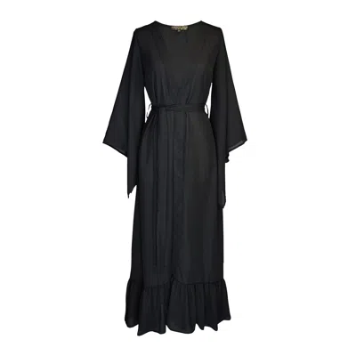 Jennafer Grace Women's Black Janys Scarf Sleeve Kimono In Raven