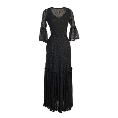 Jennafer Grace Women's Black Leopard Shimmer Ruffle Dress