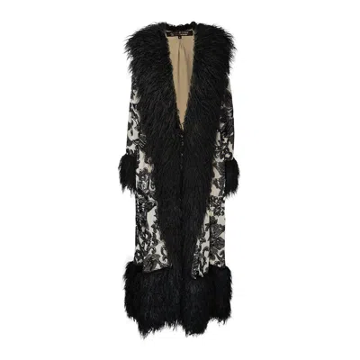 Jennafer Grace Women's Black Penny Deluxe Charnelle Sequin Faux Fur Coat