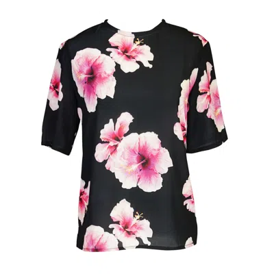 Jennafer Grace Women's Black / Pink Mareesa Top In Hibiscus Bloom