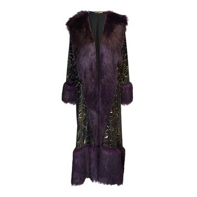 Jennafer Grace Women's Black / Purple Penny Deluxe Le Lido Velvet Faux Fur Jacket In Multi