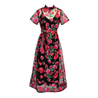 Jennafer Grace Women's Black / Red Jj Maxi Dress In Moonlit Rose In Pink