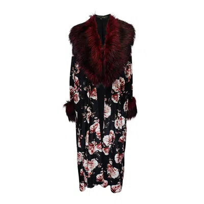 Jennafer Grace Women's Black / Red Penny Roses Nouveau Faux Fur Jacket In Black/red