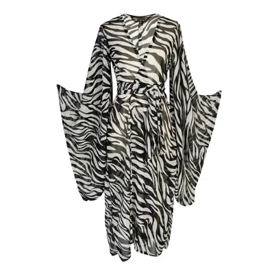 Jennafer Grace Women's Black / White Zebra Queen Kimono In Black/white