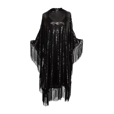 Jennafer Grace Women's Blackest Ink Sequin Mockneck Caftan Kaftan Dress With Slip
