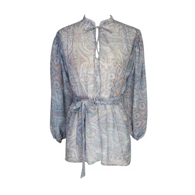 Jennafer Grace Women's Blue Clara Bishop Sleeve Blouse In Paisley Dawn