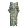 Jennafer Grace Women's Blue Menta Dulce Belted Disco Caftan Kaftan Dress In Gray