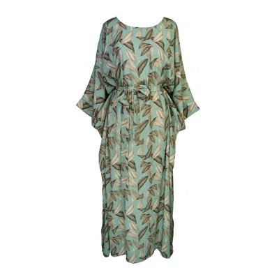 Jennafer Grace Women's Blue Menta Dulce Belted Disco Caftan Kaftan Dress