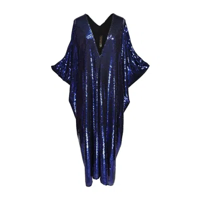 Jennafer Grace Women's Blue Night Sapphire Sequin Caftan Kaftan Dress