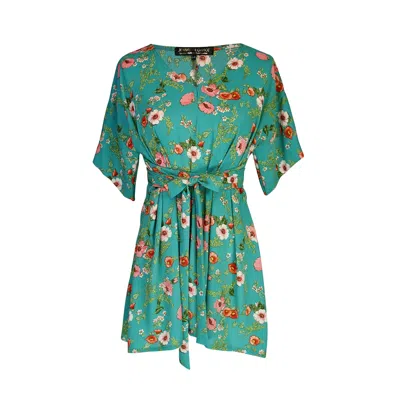 Jennafer Grace Women's Blue Polly Poppy Wrap Tunic Blouse