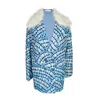 Jennafer Grace Women's Blue / White Water Signs Jacket With Removable Faux Fur Collar In Blue/white