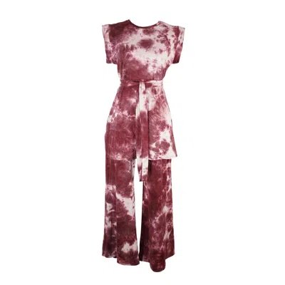 Jennafer Grace Women's Bordeaux Tiedye Tunic & Palazzo Pant Set In Pink
