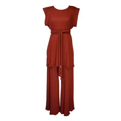Jennafer Grace Women's Brown Burnt Umber Rib Knit Tunic & Palazzo Set