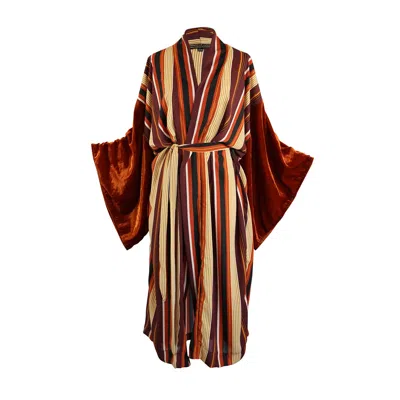 Jennafer Grace Women's Brown / Neutrals / Yellow Harissa Stripe Canary Kimono