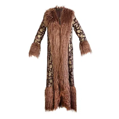 Jennafer Grace Women's Brown Penny Deluxe Filigree Morena Faux Fur Trim Coat