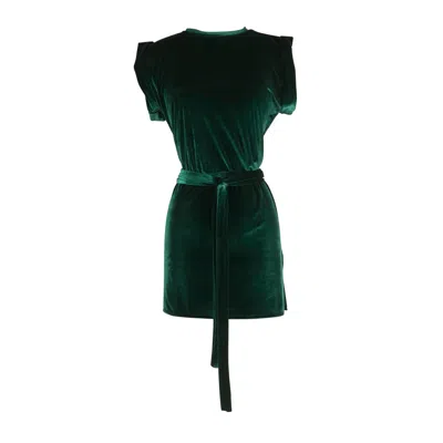 Jennafer Grace Emerald Velvet Tunic With Belt In Green
