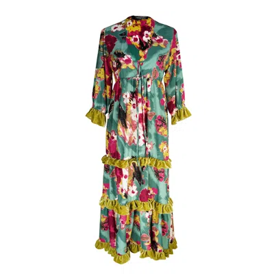 Jennafer Grace Women's Green / Pink / Purple Fuchsia Fae Velvet Ruffle Maxi Dress