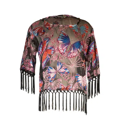 Jennafer Grace Women's Geo Flutter Fringe Top In Multi