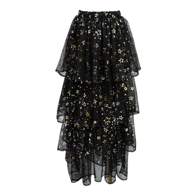 Jennafer Grace Women's Gold / Black Golden Stars Tiered Maxi Skirt In Gold/black
