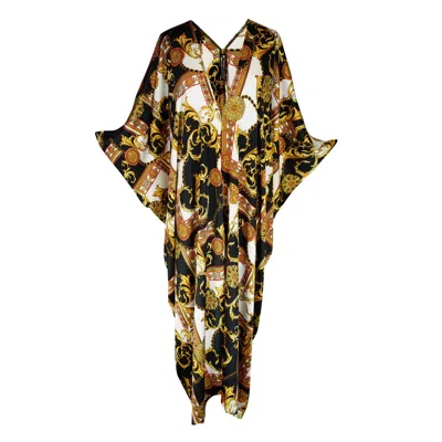 Jennafer Grace Women's Gold / Black / Red Voglia Amarena Caftan Kaftan Dress In Gold/black/red