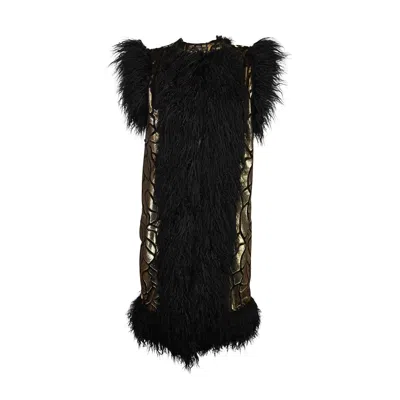 Jennafer Grace Women's Gold / Black Zenobia Faux Fur Trim Vest