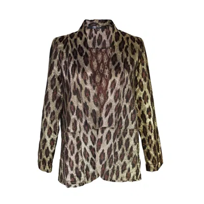 Jennafer Grace Women's Gold Leopard Shimmer Shawl Collar Blazer