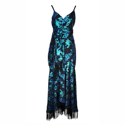 Jennafer Grace Women's Green / Black Absinthia Fringe Faux Wrap Dress