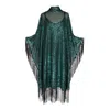 Jennafer Grace Women's Green / Black Monte Carlo Jade Mock Neck Caftan Kaftan Dress With Slip In Green/black