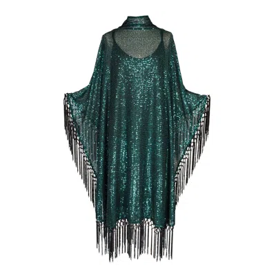 Jennafer Grace Women's Green / Black Monte Carlo Jade Mock Neck Caftan Kaftan Dress With Slip In Green/black