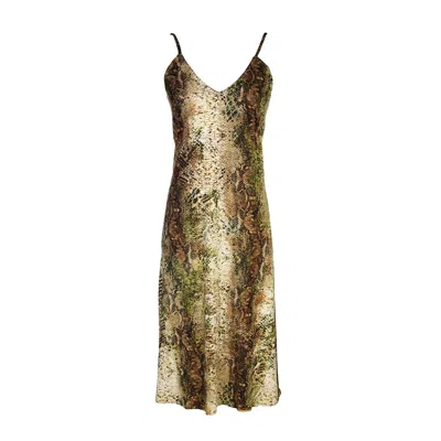 Jennafer Grace Women's Green / Brown Mara Snakeskin Slip Dress In Green/brown
