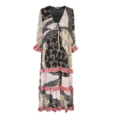Jennafer Grace Women's Pink / Purple / Black Hana Heather Velvet Ruffle Maxi Dress In Pink/purple