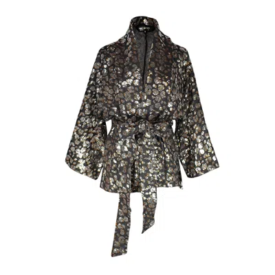 Jennafer Grace Women's Gold / Silver Leopard Sequin Dolman Wrap Kimono Top In Brown