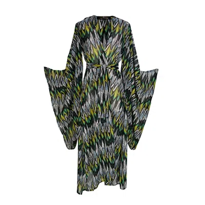 Jennafer Grace Women's Macaw Verde Feather Kimono In Multi