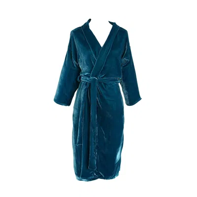 Jennafer Grace Women's Peacock Silk Velvet Koi Kimono In Blue