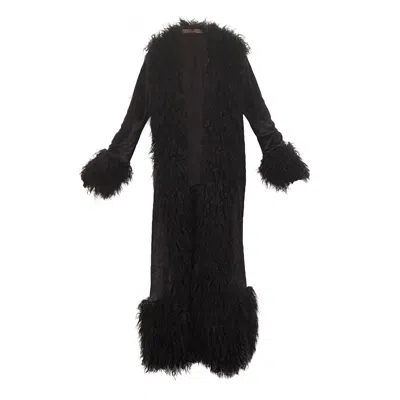 Jennafer Grace Women's Penny Deluxe Baroque Black Velvet Faux Fur Jacket