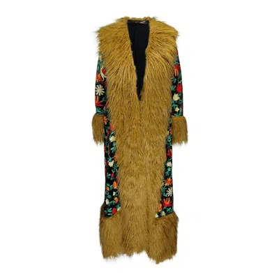 Jennafer Grace Women's Penny Deluxe Tulip Embroidered Faux Fur Jacket In Black